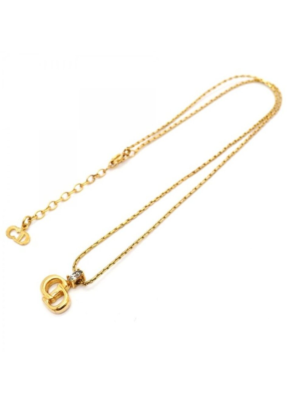 ★SOLD★ Dior Necklace Cdlogo Gold Plated Line Stone - Picture 3 of 6